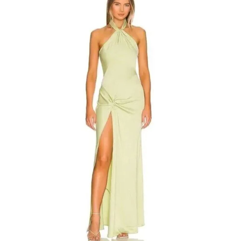 RONNY KOBO selina high slit dress in sage XS